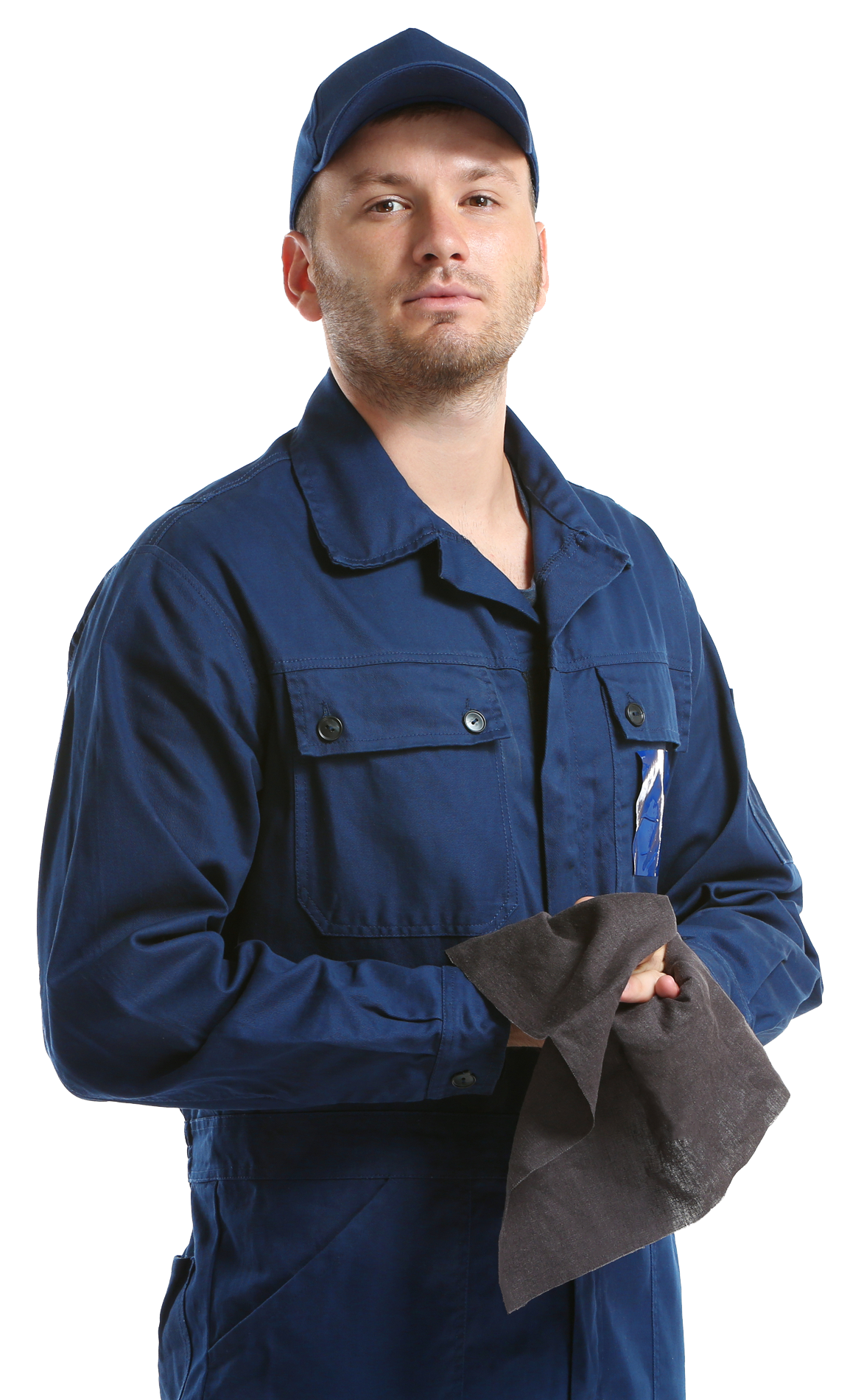 Portrait of a man on blue overalls